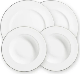 Gmundner Keramik Grauer Rand Dinner für 2 Gourmet Tafelservice, 4-tlg.