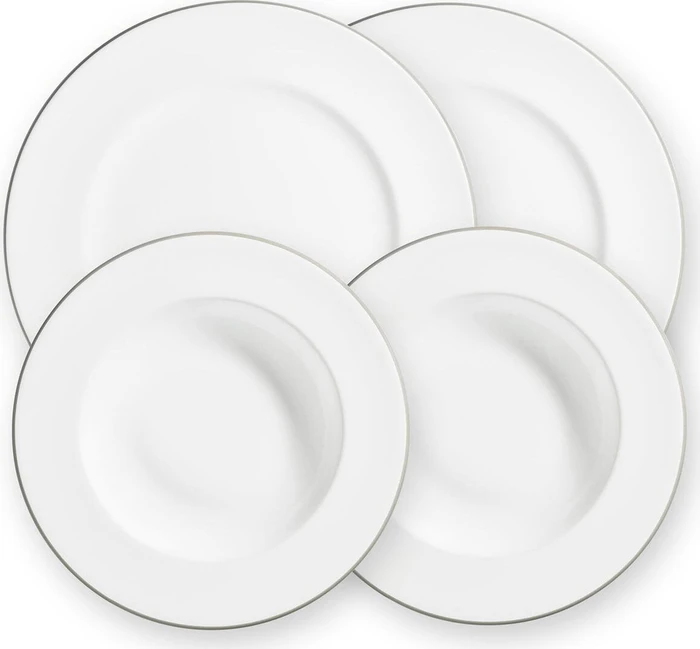 Gmundner Keramik Grauer Rand Dinner für 2 Gourmet Tafelservice, 4-tlg.