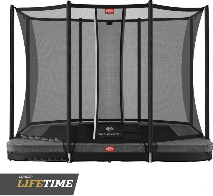 Berg Ultim Favorit InGround mit Sicherheitsnetz 280x190cm Bodentrampolin grau