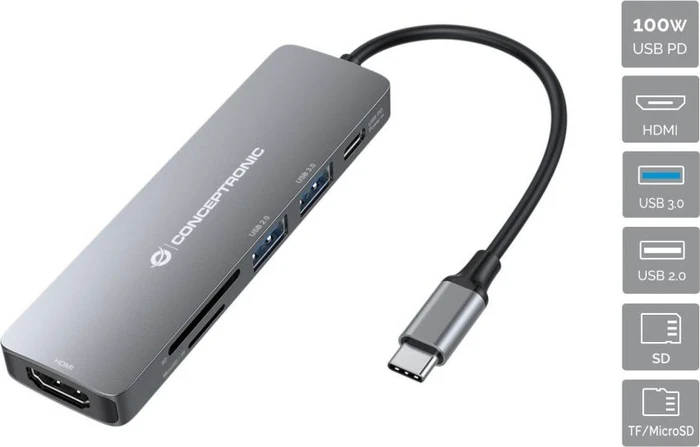 Conceptronic 6-in-1 Dockingstation, USB-C 3.0 [Stecker]