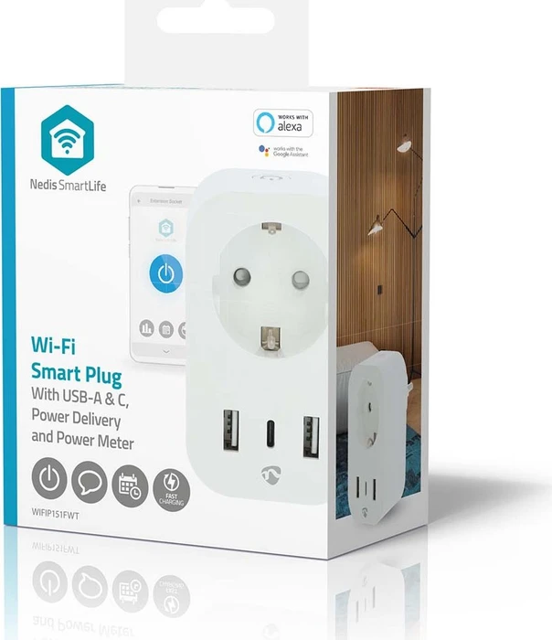 Nedis SmartLife Smart Stecker, 3680W, 1x USB-C/2x USB-A, Typ F, Smart-Steckdose