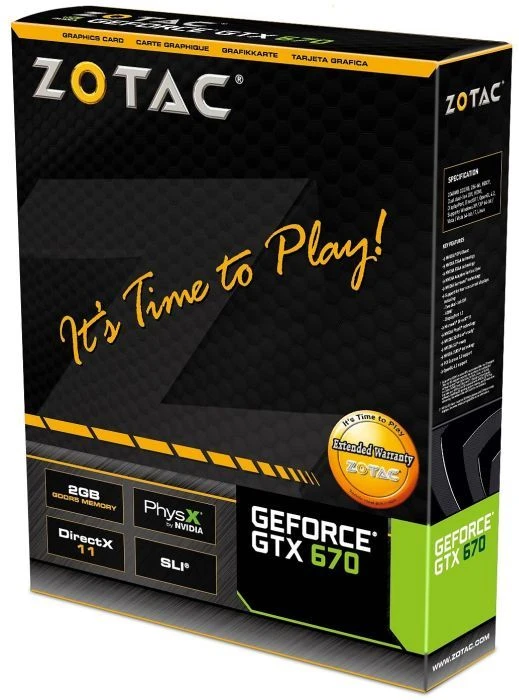 Zotac GeForce GTX 670 OC, 2GB GDDR5, 2x DVI, HDMI, DP