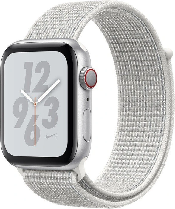 Apple Watch Nike+ Series 4 (GPS + Cellular) Aluminium 44mm silber mit Sport Loop weiß