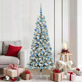 vidaXL Künstlicher Weihnachtsbaum schlank mit Schnee, 180cm, inkl. LED-Beleuchtung