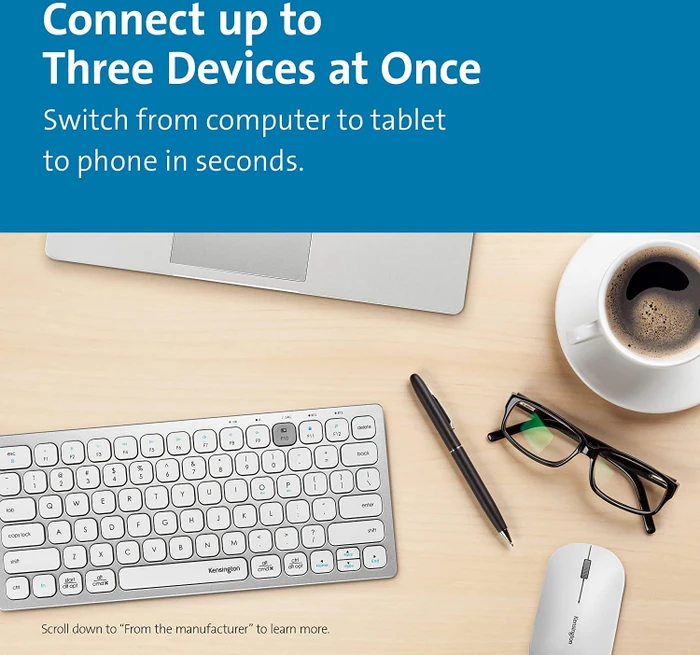 Kensington Multi-Device Dual Wireless Compact Keyboard, silber/weiß, USB/Bluetooth, UK