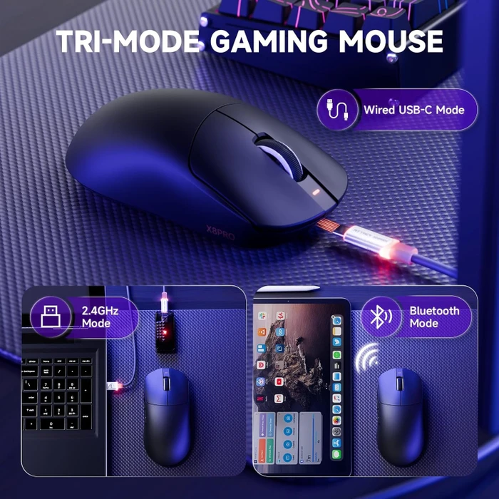 Attack Shark X8 Pro Tri-mode Wireless Gaming Mouse, schwarz, USB/Bluetooth