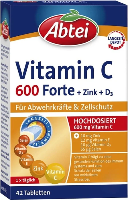 Abtei Vitamin C 600 Forte Plus Depot Tabletten, 42 Stück