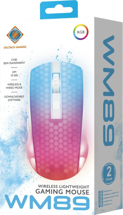 Deltaco WM89 Wireless RGB Lightweight Gaming Mouse weiß/transluzent, USB