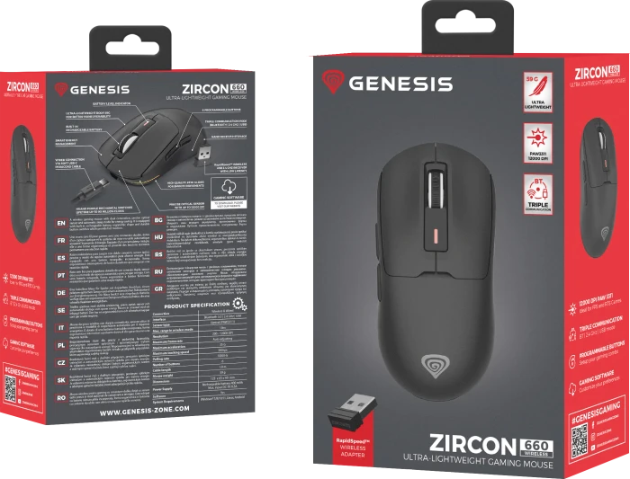 Genesis Zircon 660 Wireless Ultra-Lightweigt Gaming Mouse schwarz, USB/Bluetooth