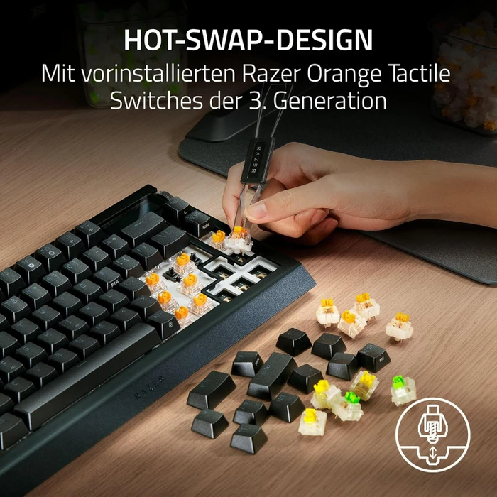 Razer BlackWidow V4 Pro 75%, hot-swap, Razer ORANGE Tactile Gen-3, USB/Bluetooth, US