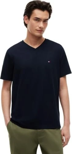 Tommy Hilfiger V-Neck Flag-Stickerei T-Shirt kurzarm navy blue (Herren)