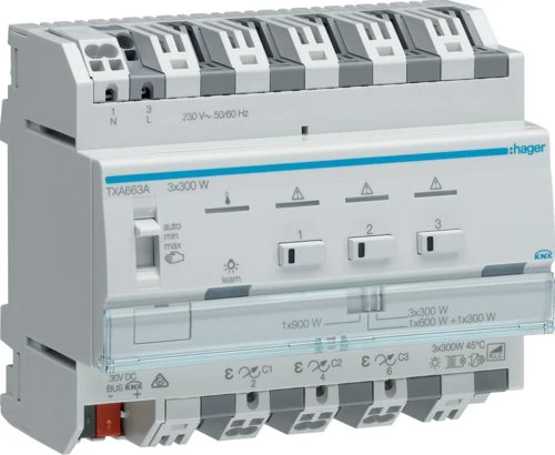 Hager KNX easy Universal-Dimmaktor 3-fach, 300W, 6TE REG