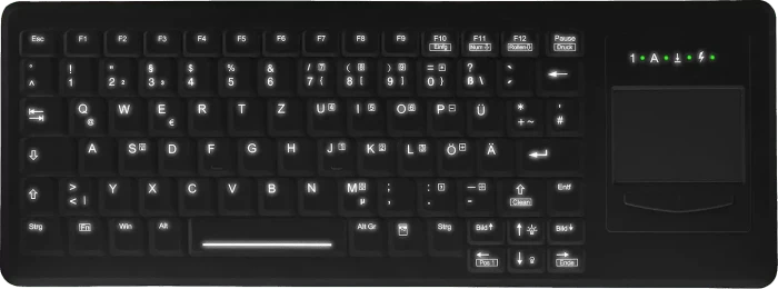 Contour Design Active Key Desinfizierbare beleuchtete Tastatur mit Touchpad, vollversiegelt, schwarz, USB, US