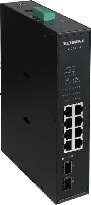 Edimax Pro IGS-1 Industrial Railmount Gigabit Switch, 8x RJ-45, 2x SFP, 240W PoE+