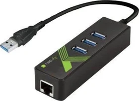 Techly USB-Hub, Gigabit LAN-Adapter, RJ-45, 3x USB-A 3.0, USB-A 3.0 [Stecker] (IDATA USB-ETGIGA-3U2)
