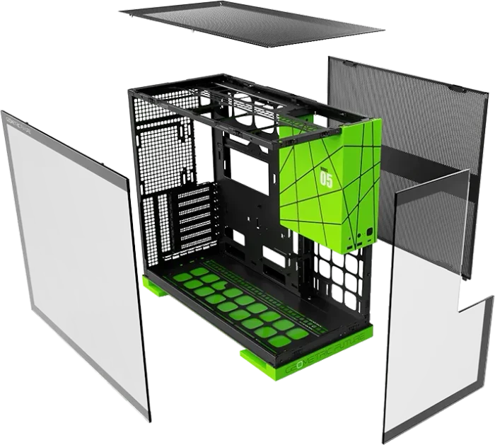 Geometric Future Model 5 Black/Green, inkl. Lüfter, Glasfenster