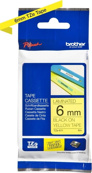 Brother TZe-611 Beschriftungsband, 6mm, schwarz/gelb