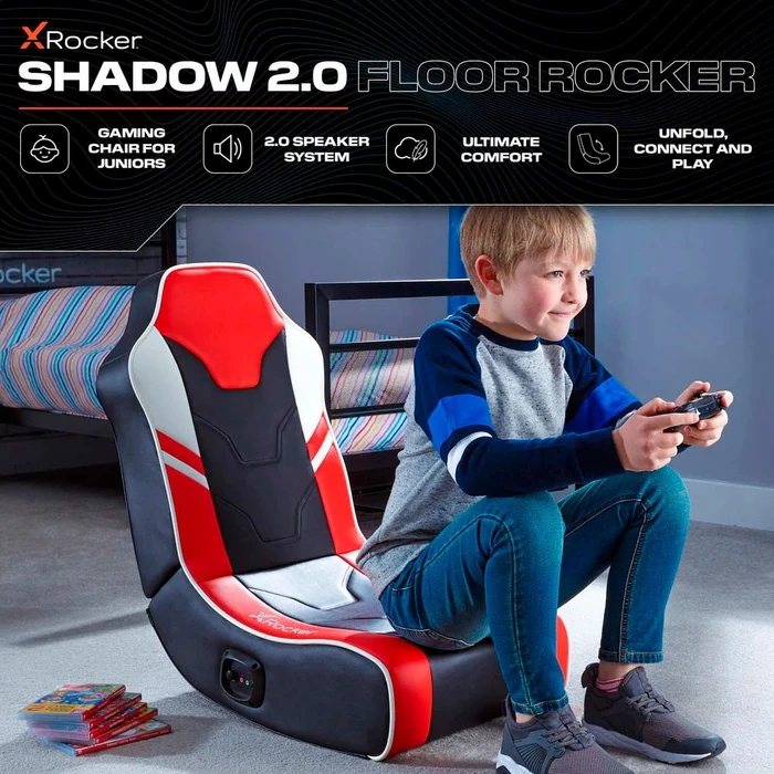 X Rocker Shadow 2.0 Audio Floor Rocker Gaming-Bodensessel für Kinder/Jugendliche, schwarz/rot