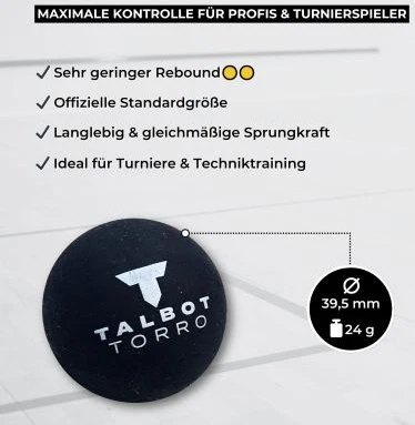 Talbot Torro Gelber Punkt Squashbälle sehr langsam, 2 Stück