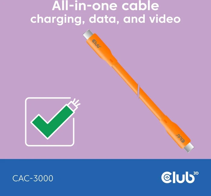 Club 3D USB4 Kabel, 20Gb/s, 240W PD EPR, USB-C Stecker auf USB-C Stecker, 2m, orange