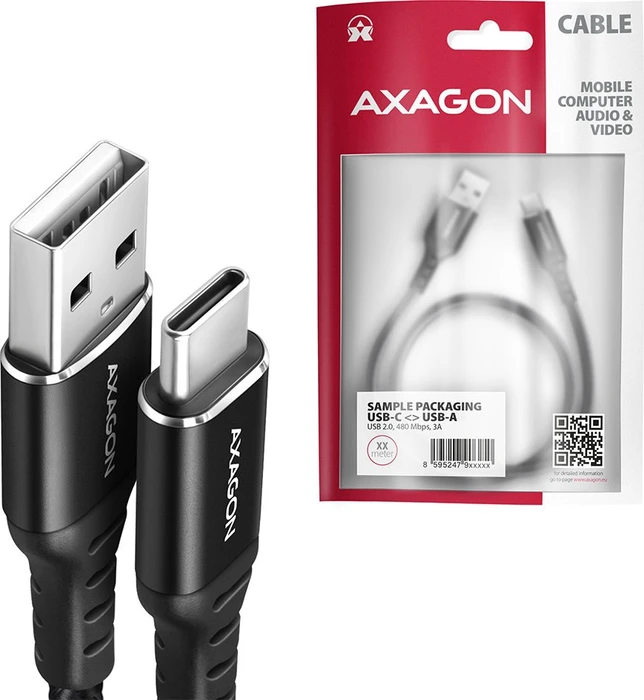 Axagon USB Adapterkabel, HQ, USB 2.0, 480Mb/s, USB-A 2.0 [Stecker] auf USB-C [Stecker], Adapterkabel, 2m