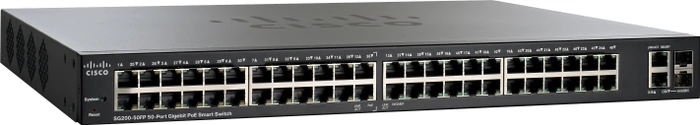 Cisco SG200 Rackmount Gigabit Smart Switch, 48x RJ-45, 2x RJ-45/SFP, 375W PoE