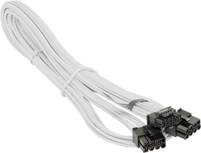 Seasonic 12VHPWR Cable, 600W PCIe 5.0 12VHPWR, 2x 8-Pin PCIe Stecker auf 16-Pin PCIe 5.0 12VHPWR Stecker, Adapterkabel, weiß, 75cm