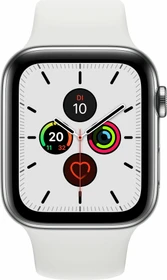 Apple Watch Series 5 (GPS + Cellular) 44mm Edelstahl silber mit Sportarmband weiß