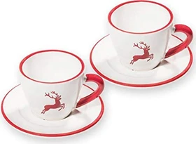 Gmundner Keramik Rubinroter Hirsch Espressotassen-Set für 2, 4-tlg.