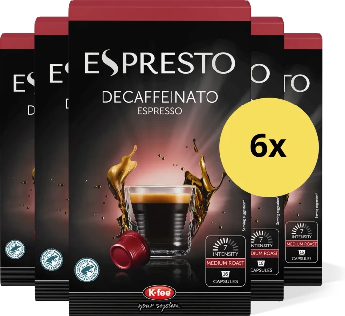 K-Fee Espresto Decaffeinato Espresso Kaffeekapseln, 96 Stück (6x 16 Stück)