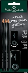 Faber-Castell Sleeve Bleistift B graphit, schwarz, Radierer, Anspitzer, 5er-Set