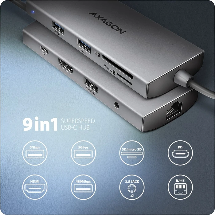 Axagon 9in1 Hub, USB-C 3.0 [Stecker]