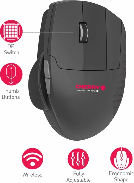 Cherry Unimouse ergonomische kabellose Maus dunkelgrau, USB