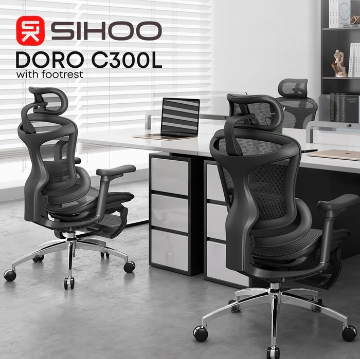 Sihoo Doro C300L Ergonomischer Bürostuhl mit Fußstütze, schwarz