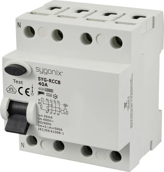 Sygonix Fehlerstrom-Schutzschalter A 4polig 40A 0.03A 400 V/AC