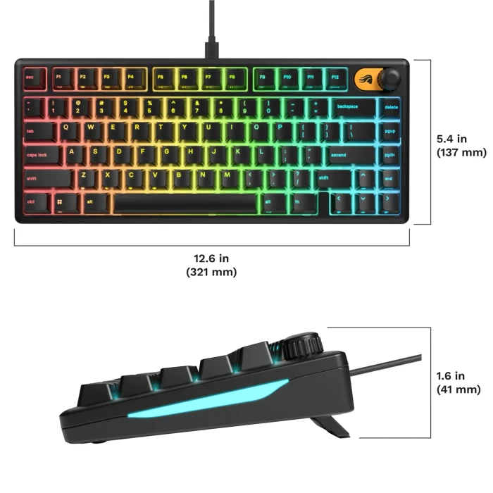 Glorious GMBK 75%, schwarz, LEDs RGB, USB, US
