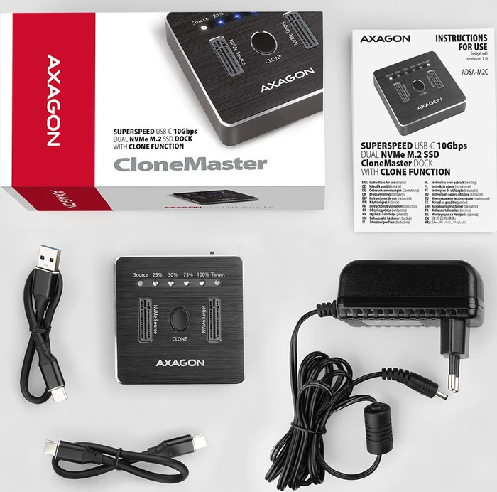 Axagon M.2 PCIe Clone Master Dockingstation, USB-C 3.1