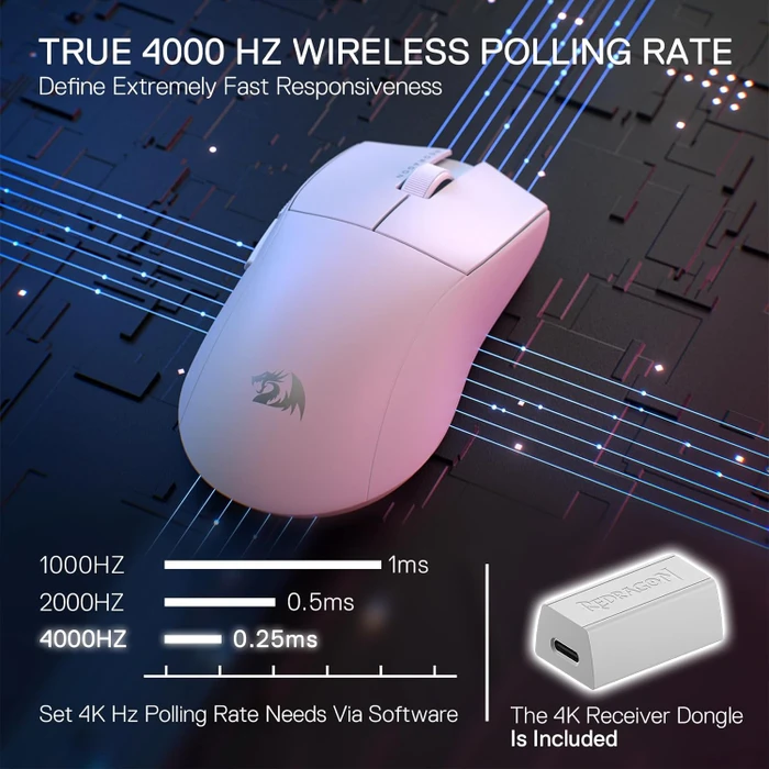 Redragon M916 K1NG Pro 4K Wireless Gaming Mouse weiß, USB/Bluetooth