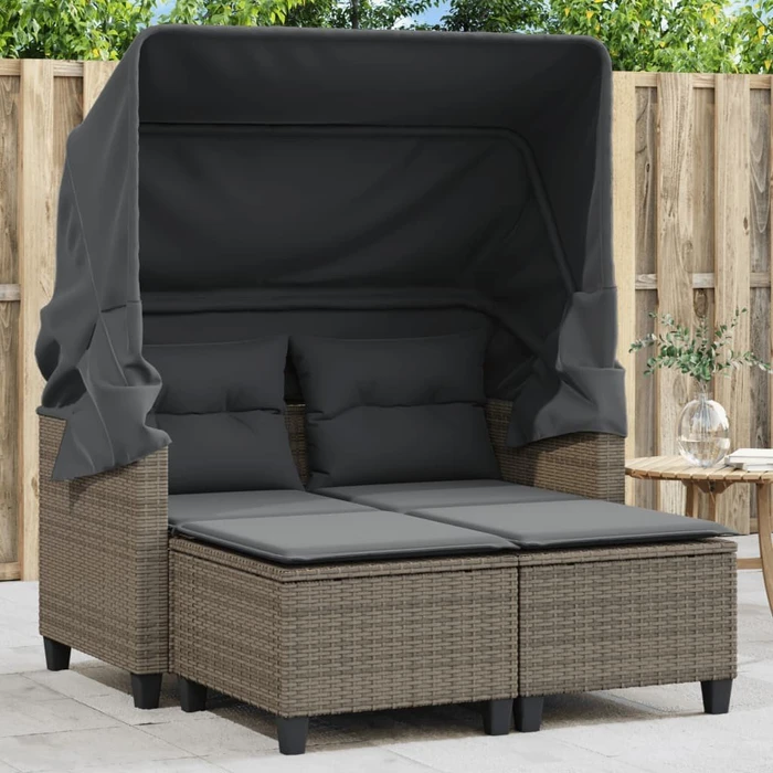 vidaXL Gartensofa mit Dach und Hockern 2-Sitzer grau (365783)