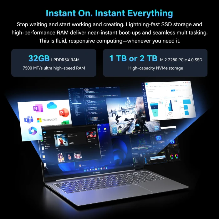 Geekom GeekBook X16 Pro, Titanium Gray, Core Ultra 9 185H, 32GB RAM, 2TB SSD, DE