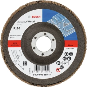 Bosch Professional X431 Standard for Metal Fächerschleifscheibe gewinkelt K120, 125x22.23mm, 1 Stück