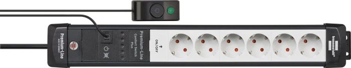 Brennenstuhl Premium-Line Comfort Switch Plus, 6-fach, 6x schaltbar, 3m, schwarz/hellgrau