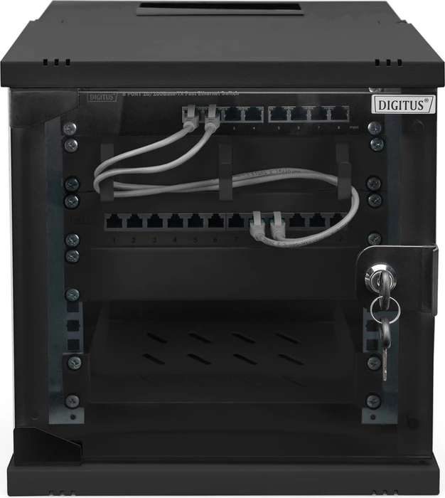 Digitus Professional SoHo Pro Line 10" Wandgehäuse 6HE, unmontiert, Sicherheitsglastür, IP20, RAL 9005, 300mm tief