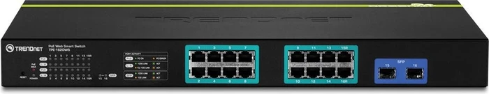 TRENDnet TPE Rackmount Gigabit Smart Switch, 16x RJ-45, 2x RJ-45/SFP, 185W PoE+