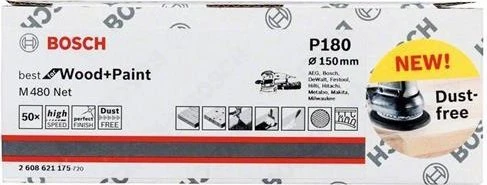 Bosch Professional M480 Best for Wood and Paint Gewebeschleifblatt K180, 150mm, 50 Stück