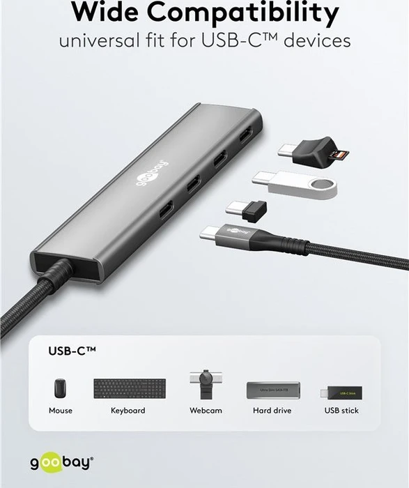 Wentronic goobay Slim 4-Port USB-Hub, 4x USB-C 3.0, USB-C 3.0 [Stecker]