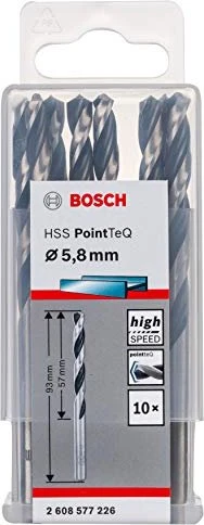 Bosch Professional HSS PointTeQ Spiralbohrer, 5.8x57x93mm, 10 Stück