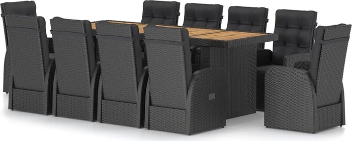 vidaXL Polyrattan Garten-Essgruppe Gartenmöbel-Set schwarz, 11-tlg.