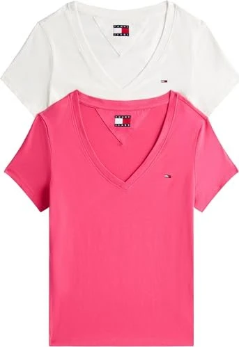 Tommy Hilfiger V-Neck 2er-Pack T-Shirt kurzarm ecru/jewel pink (Herren)