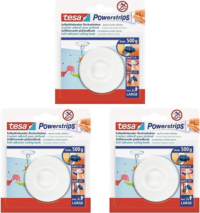 tesa Powerstrips Deckenhaken rund weiß, 3 Stück